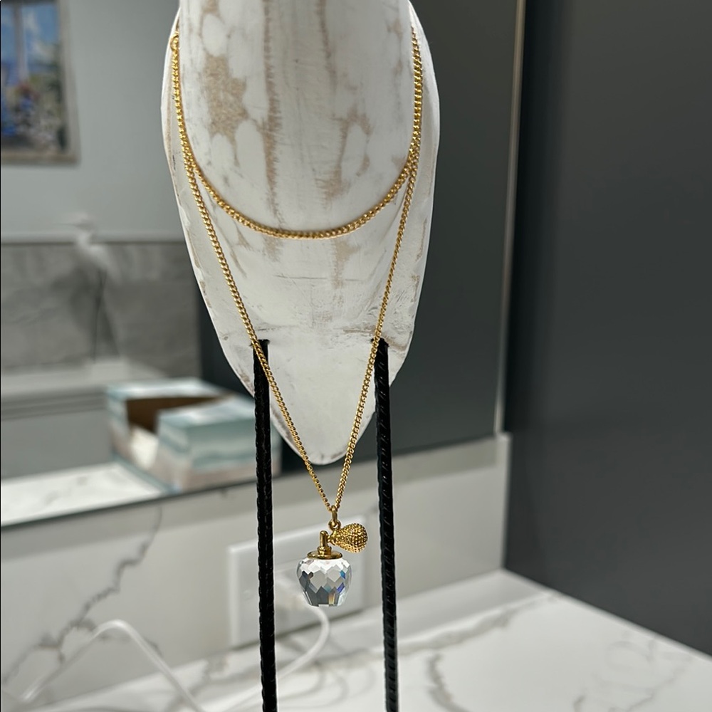 NWT Swarovski Crystal Memories Perfume Bottle Necklace Gold Tone w/ Box - Picture 3 of 4
